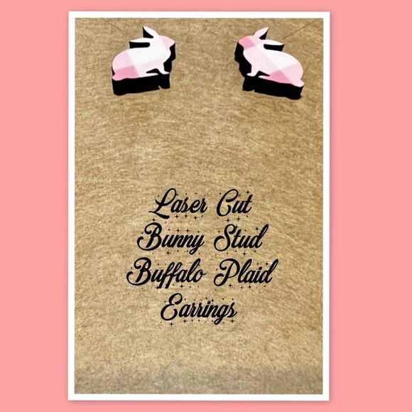 Laser Cut Bunny Stud Buffalo Plaid Earrings, Easter Bunny Earrings - Picture 1 of 1